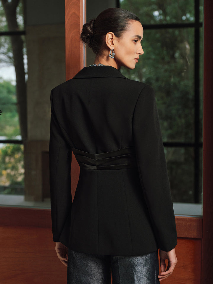 Satin Panel Ruched Blazer