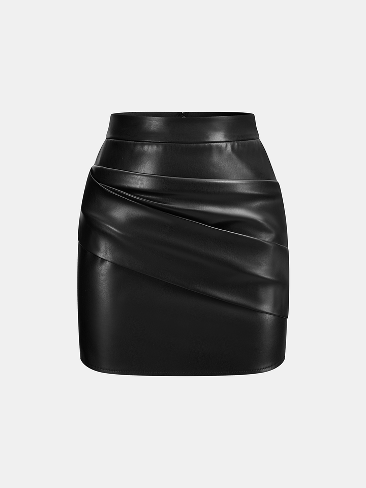 Faux Leather Ruched Mini Skirt