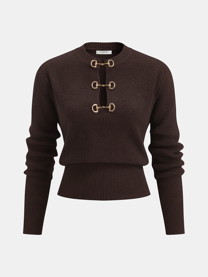 Horsebit Detail Long Sleeve Sweater