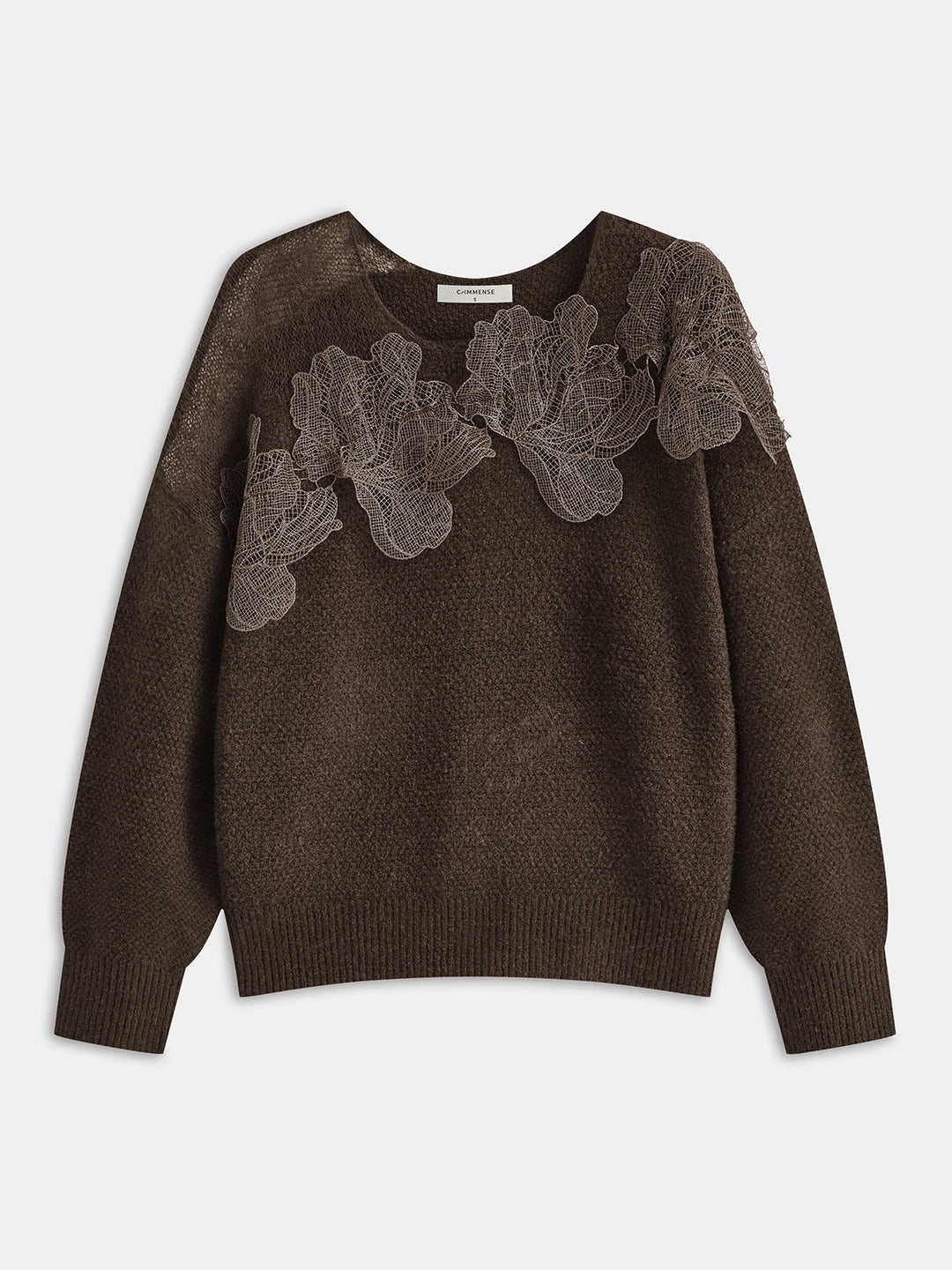 Floral lace Sweater Semi Sheer Round Neck Sweater