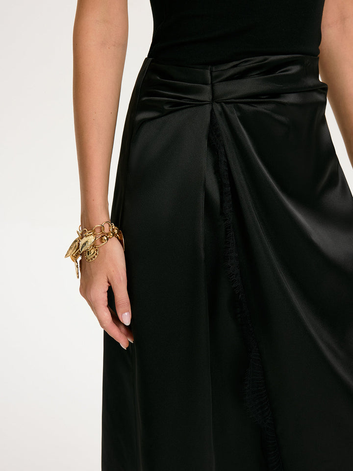 Sleeveless Top & Lace-Trim Satin Skirt Set