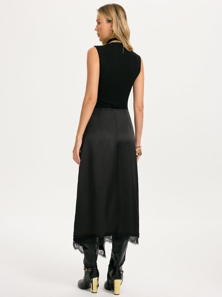 Sleeveless Top & Lace-Trim Satin Skirt Set