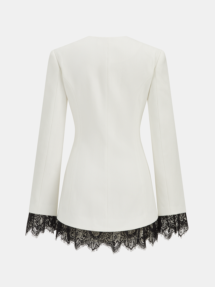 Lace Trim Metal Button Blazer