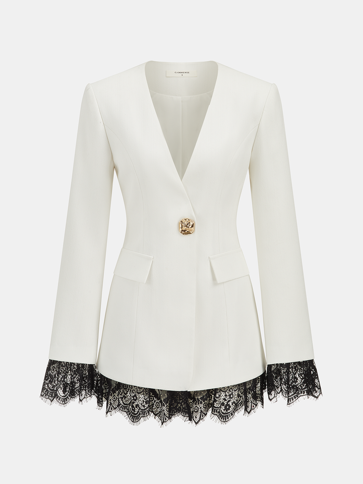 Lace Trim Metal Button Blazer