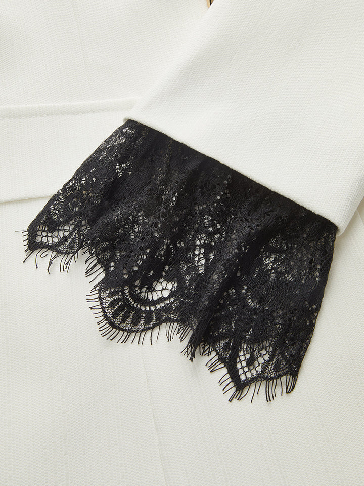 Lace Trim Metal Button Blazer