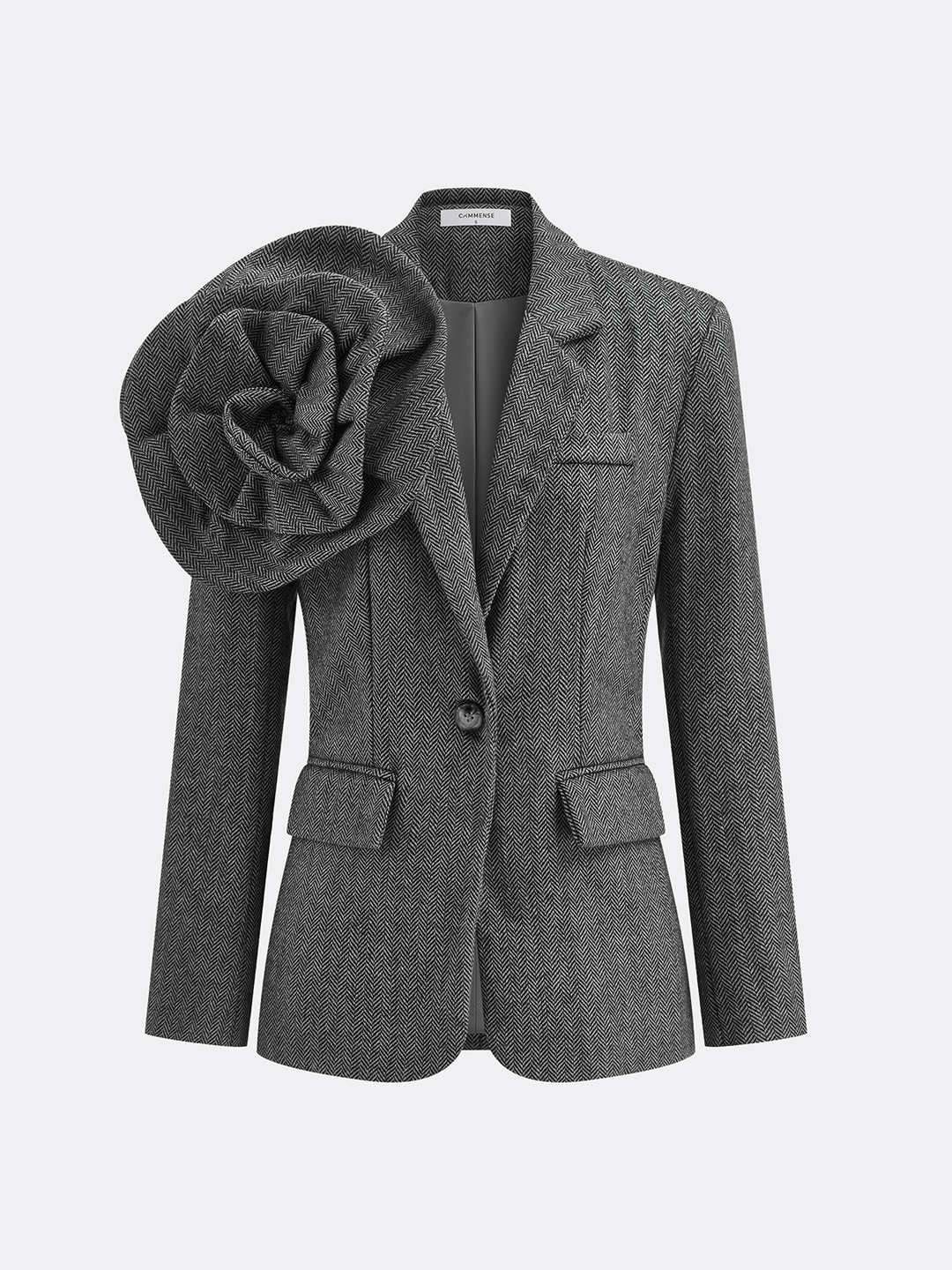 Large 3D Flower Single Button Tweed Blazer