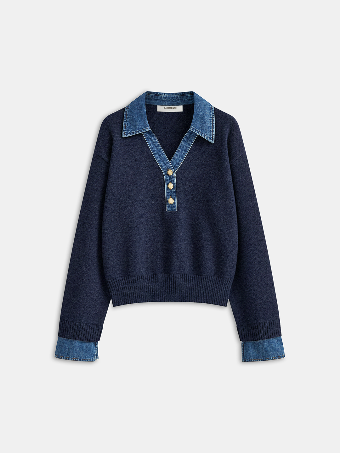Denim Collar Knit Top