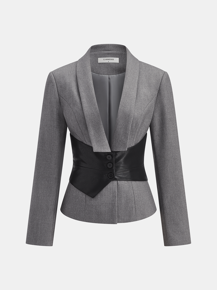Detachable Waist Belt Lapel Tailored Blazer