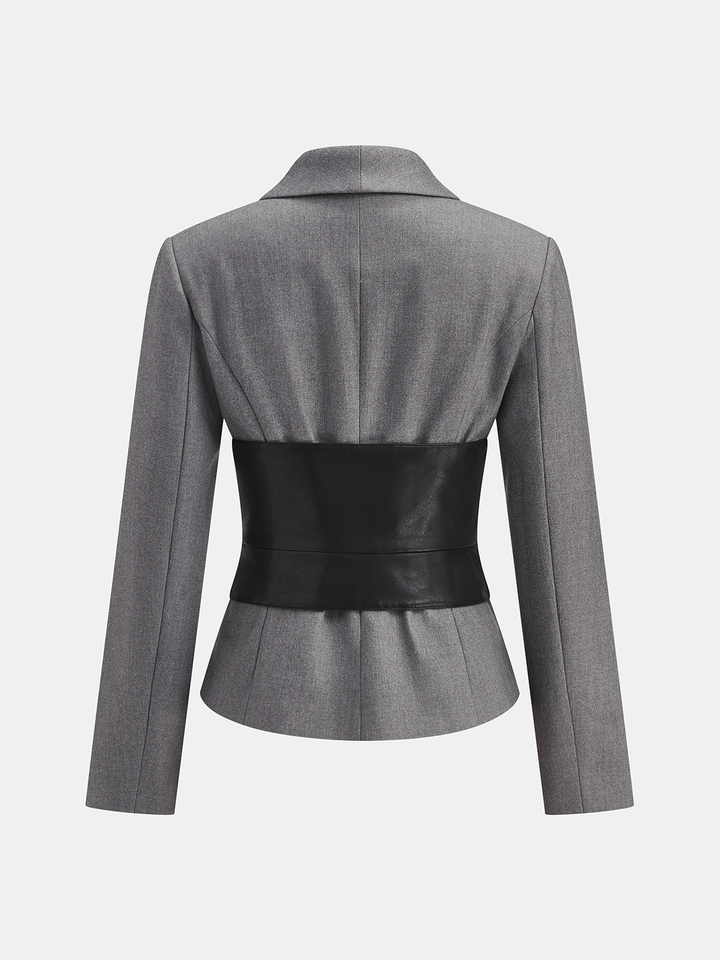 Detachable Waist Belt Lapel Tailored Blazer