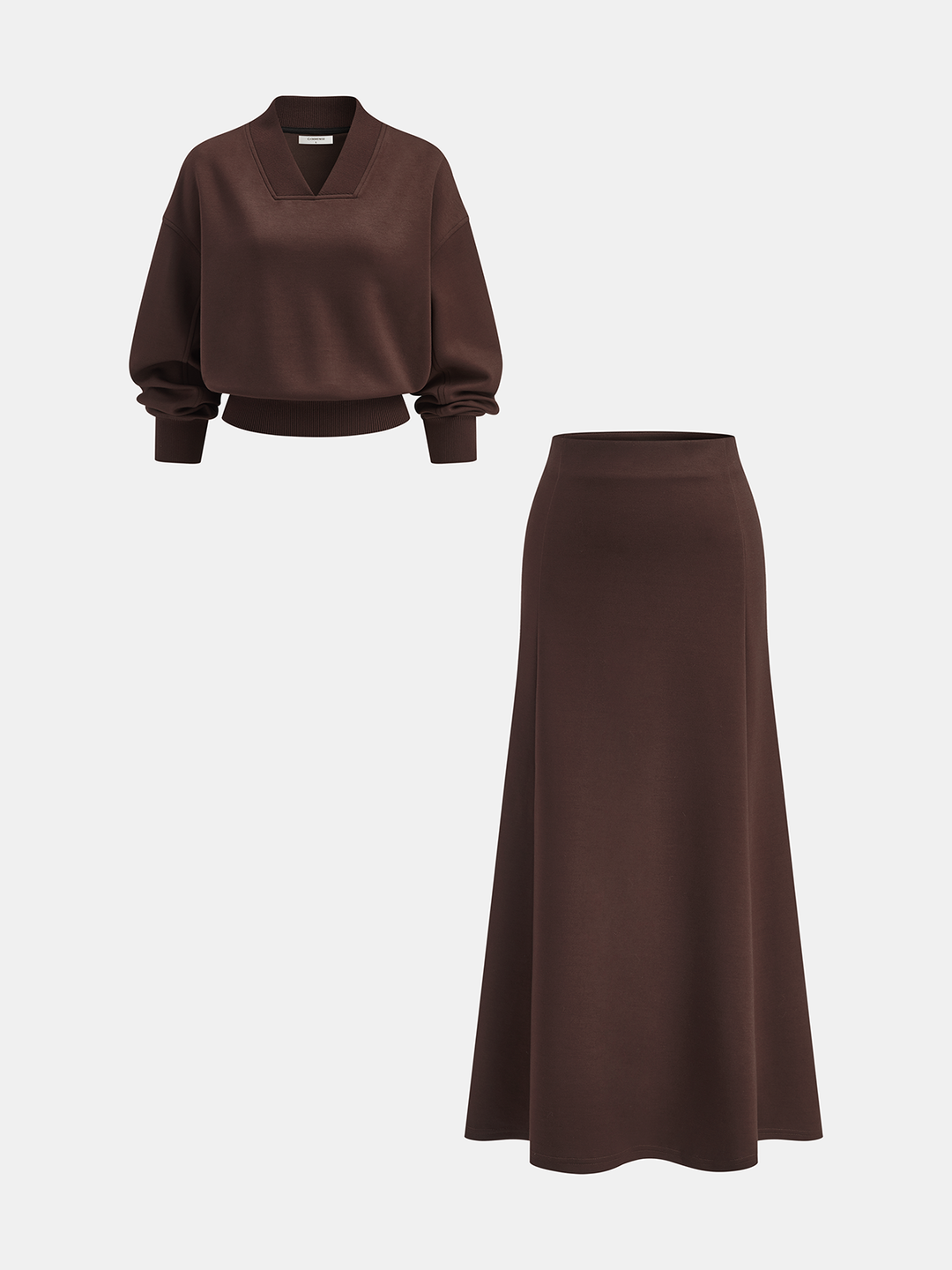 Wave-Hem Air-Layer Midi Skirt