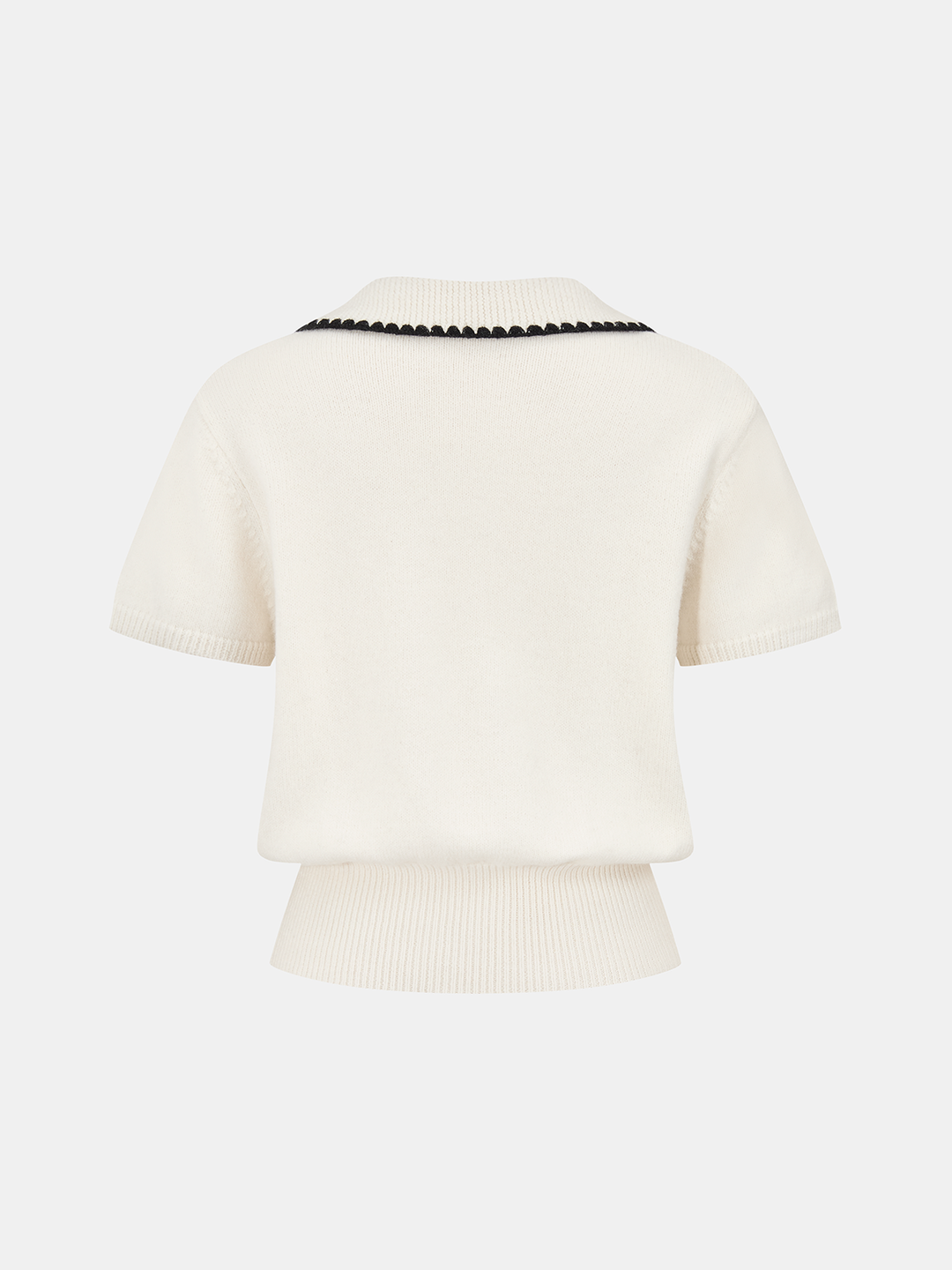 Contrast Trim Wool-Blend Short-Sleeve Knit Top