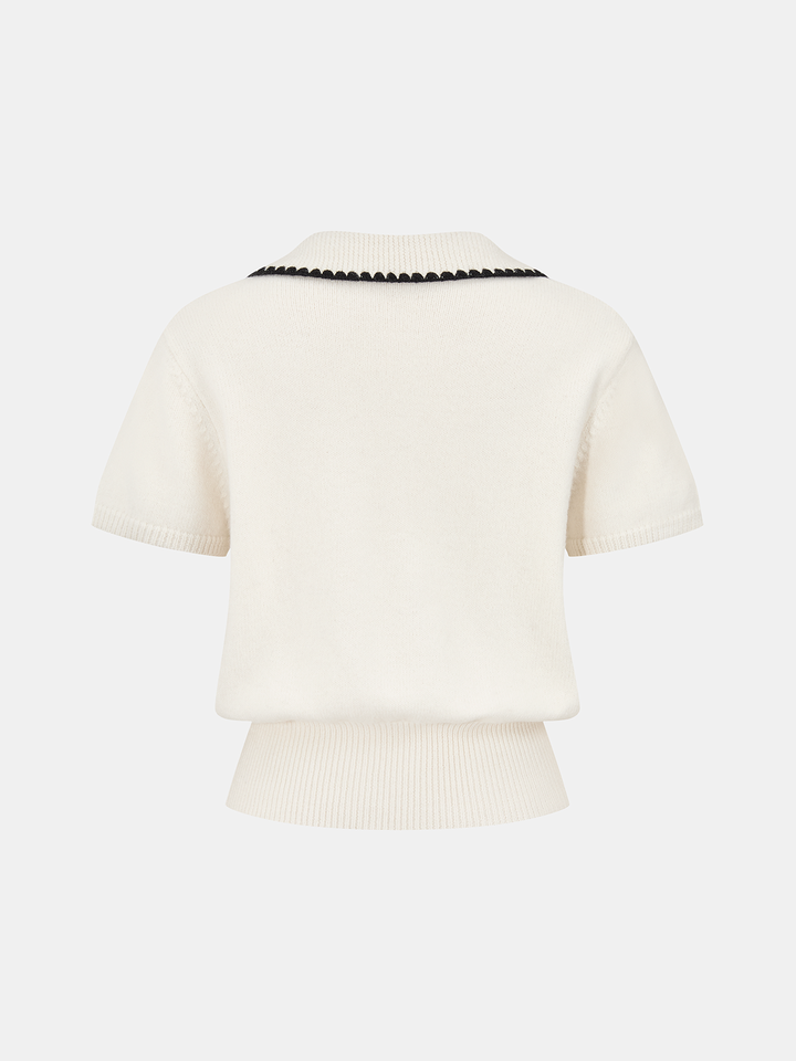 Contrast Trim Wool-Blend Short-Sleeve Knit Top