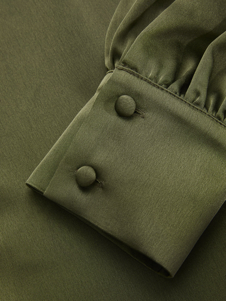 Satin Cowl-Neck Long Sleeve Blouse