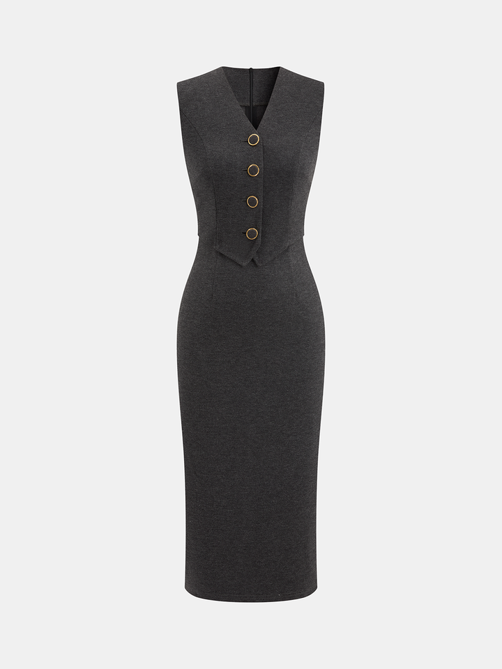2 in 1 Waistcoat Sleeveless Bodycon Dress