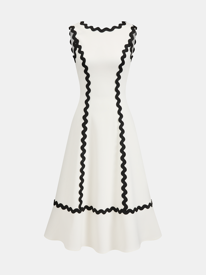 Contrast Scalloped Trim Sleeveless Midi Dress