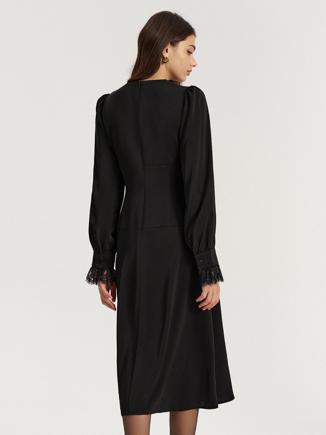 Lace V-Neck Bow Detail Satin Midi Dress