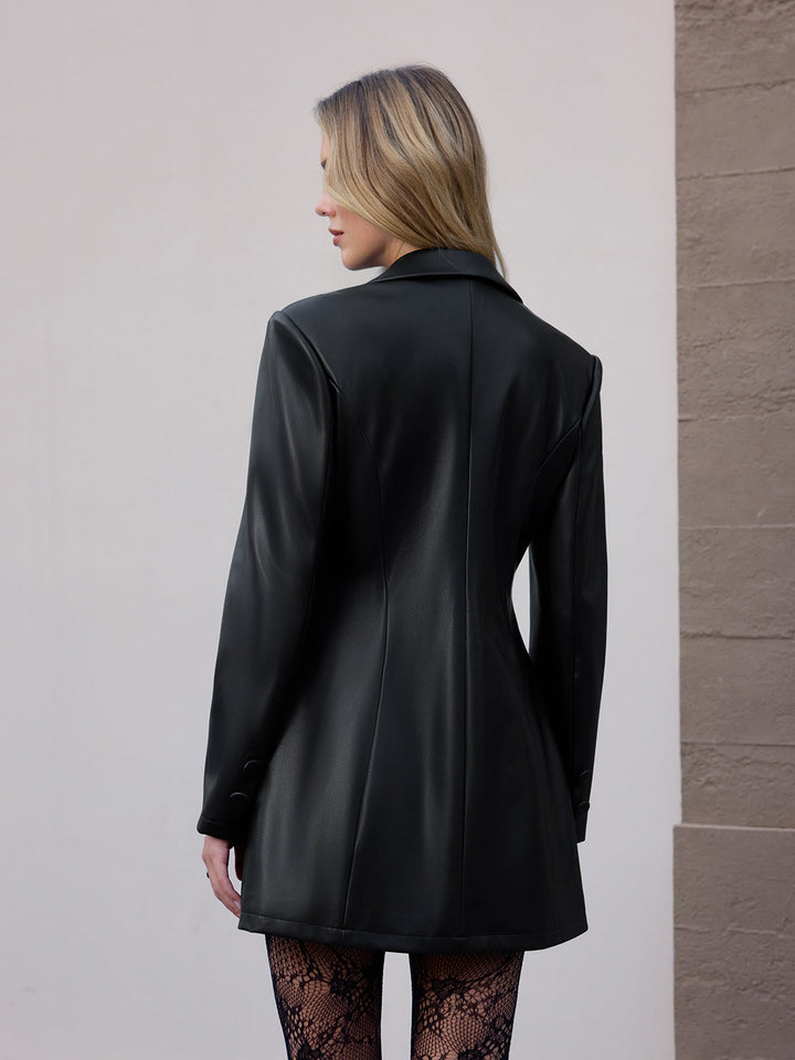 Double-Breasted Faux Leather Blazer