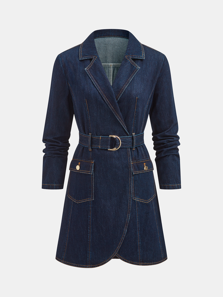 Belted Denim Blazer Dress