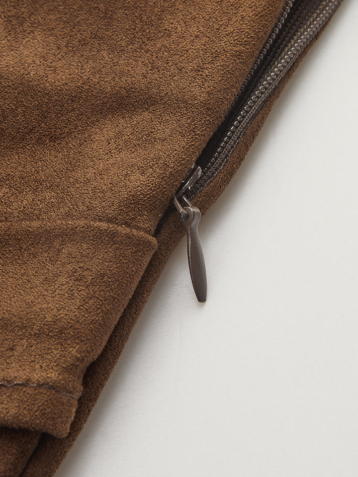 Suede Effect One-Shoulder Ruched Midi Dress