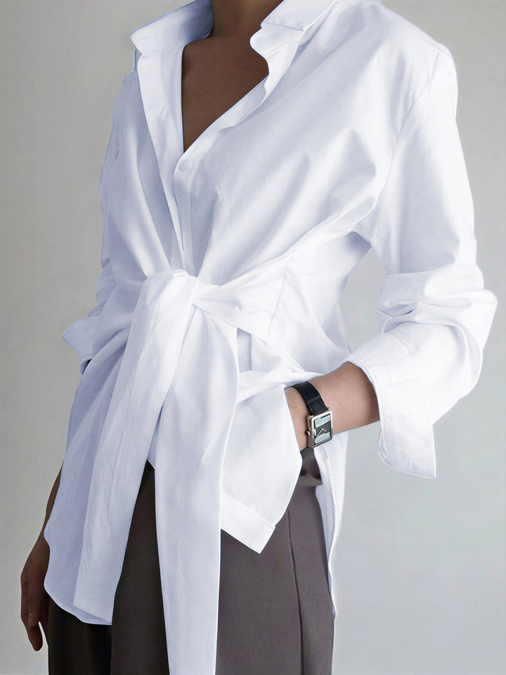 Semi-Sheer Button Down Tied Long Shirt