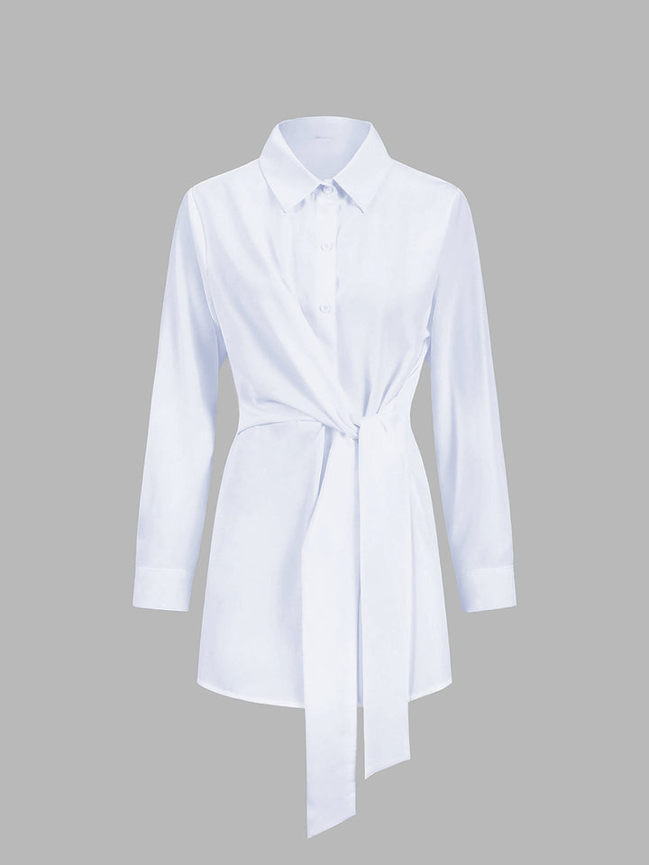 Semi-Sheer Button Down Tied Long Shirt