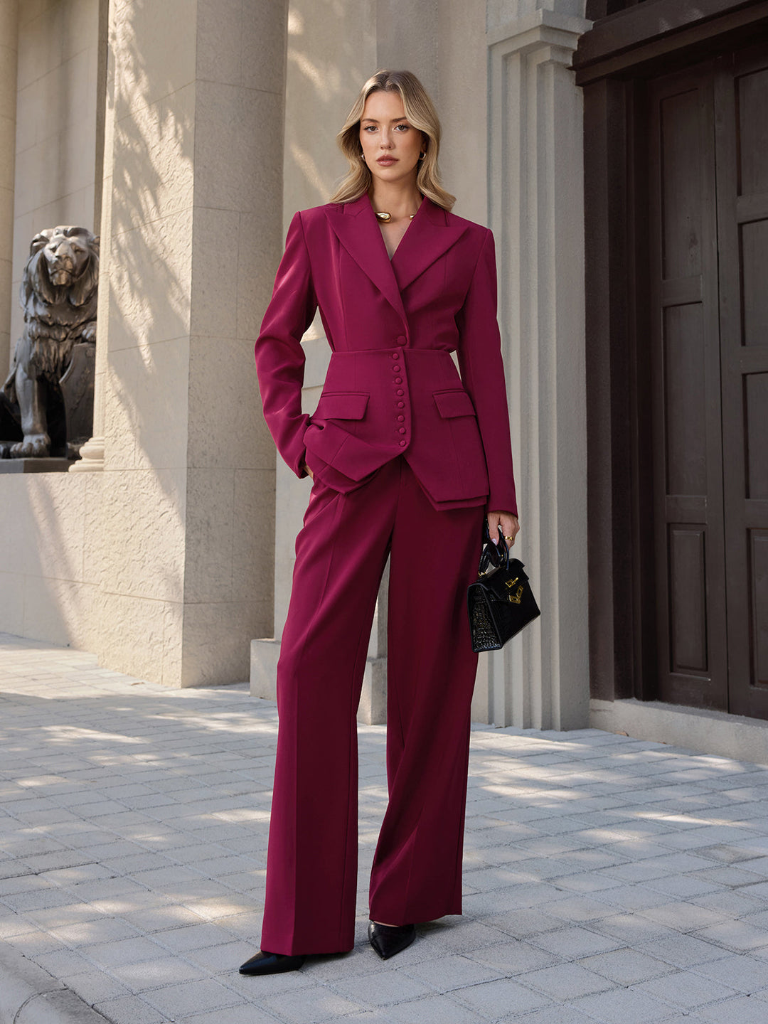 Button-Front Corset & Blazer Two-Piece Set