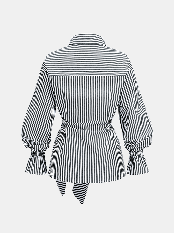 Knot-Waist Striped Cotton-Blend Shirt