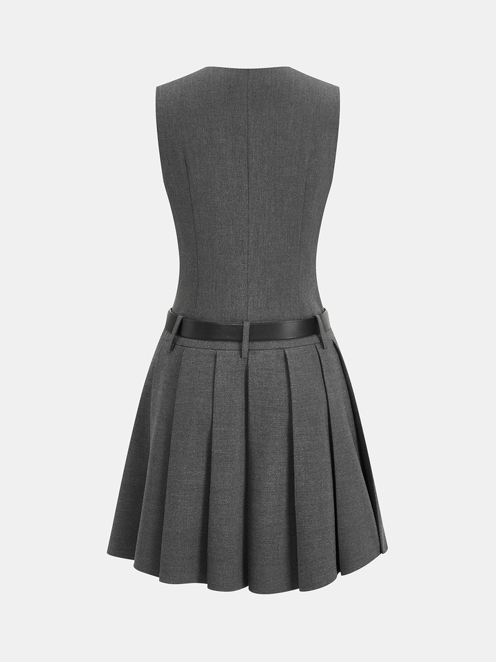 Belted Sleeveless Pleated Blazer Dress
