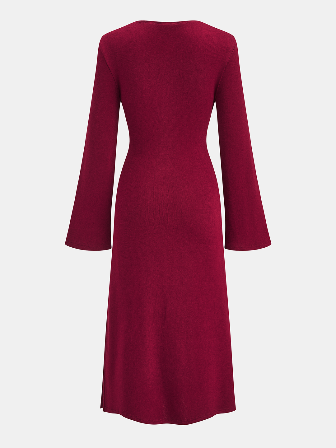 Knot-Waist Bell Sleeve Wrap Midi Dress