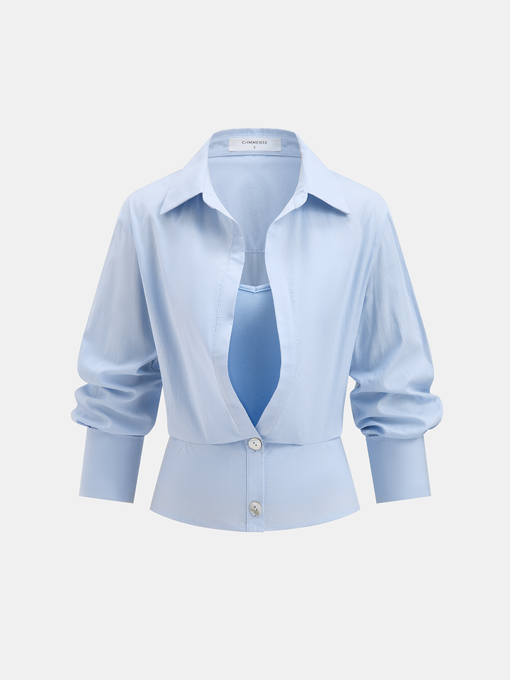 Cami Top & Button-Down Shirt Two-Piece Set