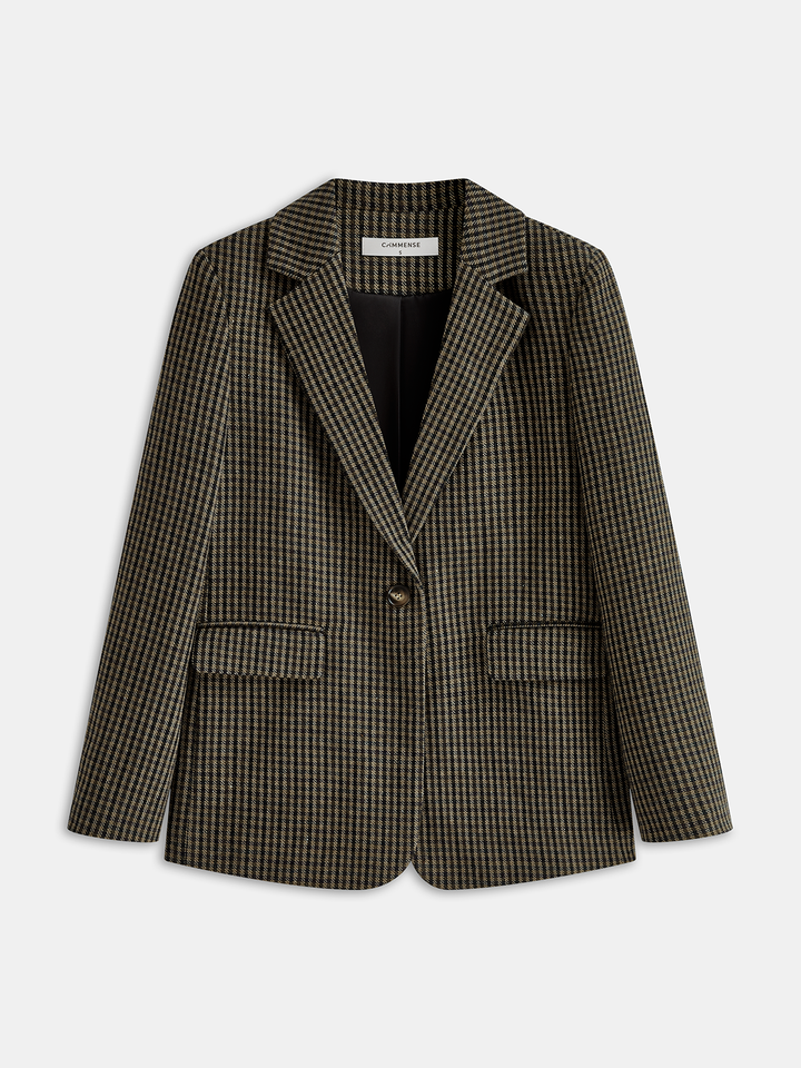 Wool-Blend Houndstooth Blazer