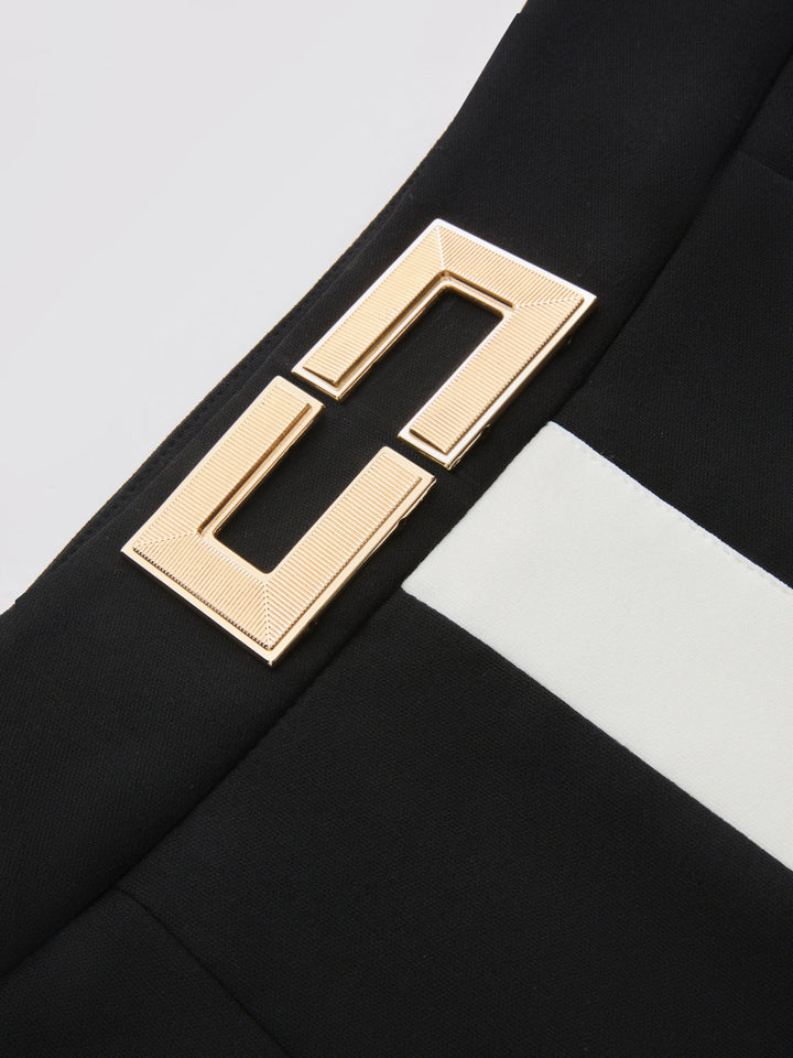 Color Block Metal Detail Midi Skirt