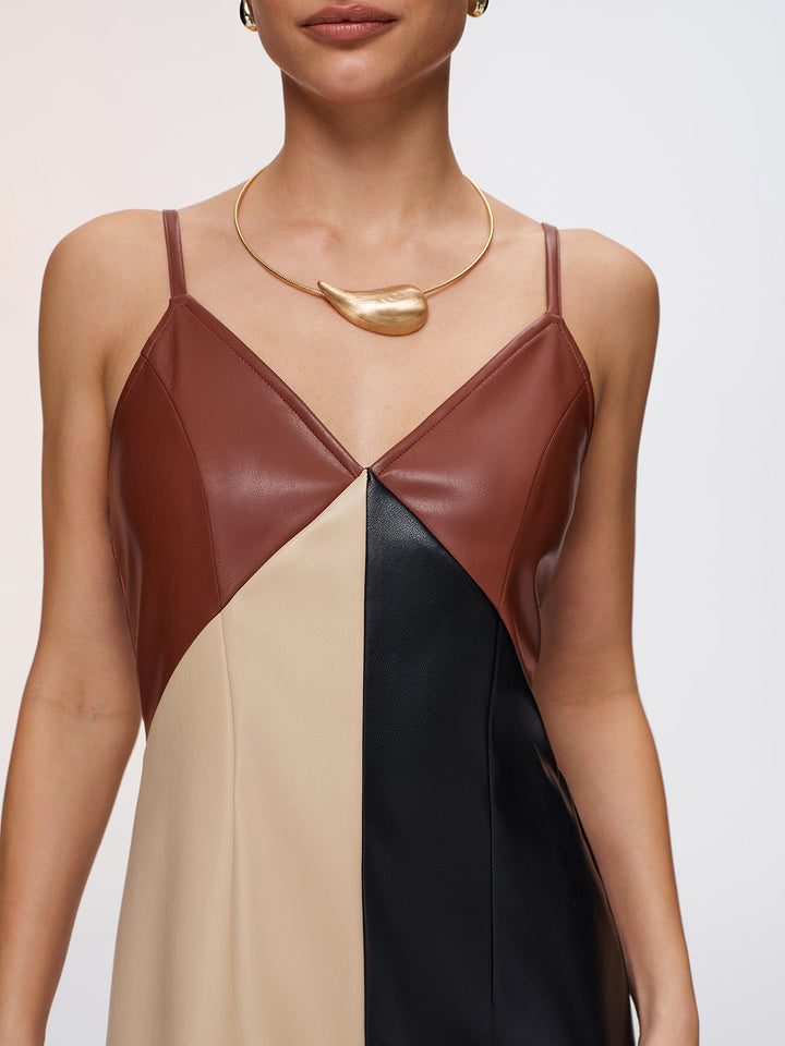 Color-Block Faux Leather Cami Dress