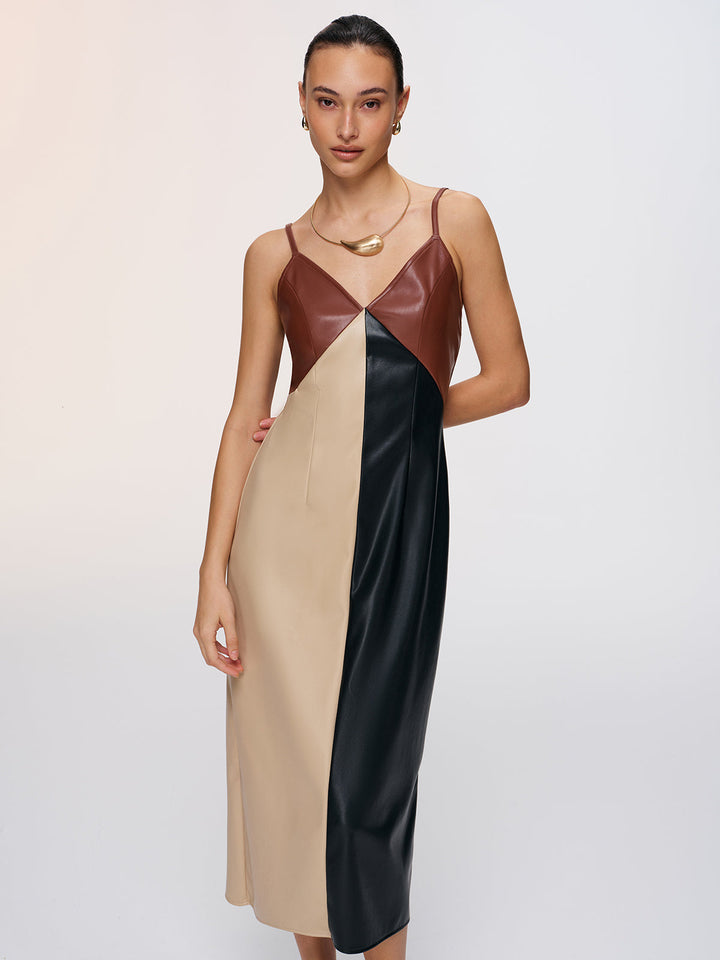 Color-Block Faux Leather Cami Dress
