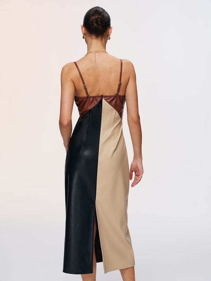 Color-Block Faux Leather Cami Dress