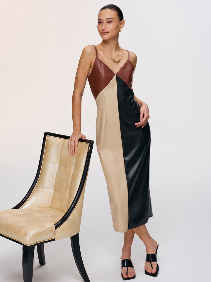Color-Block Faux Leather Cami Dress