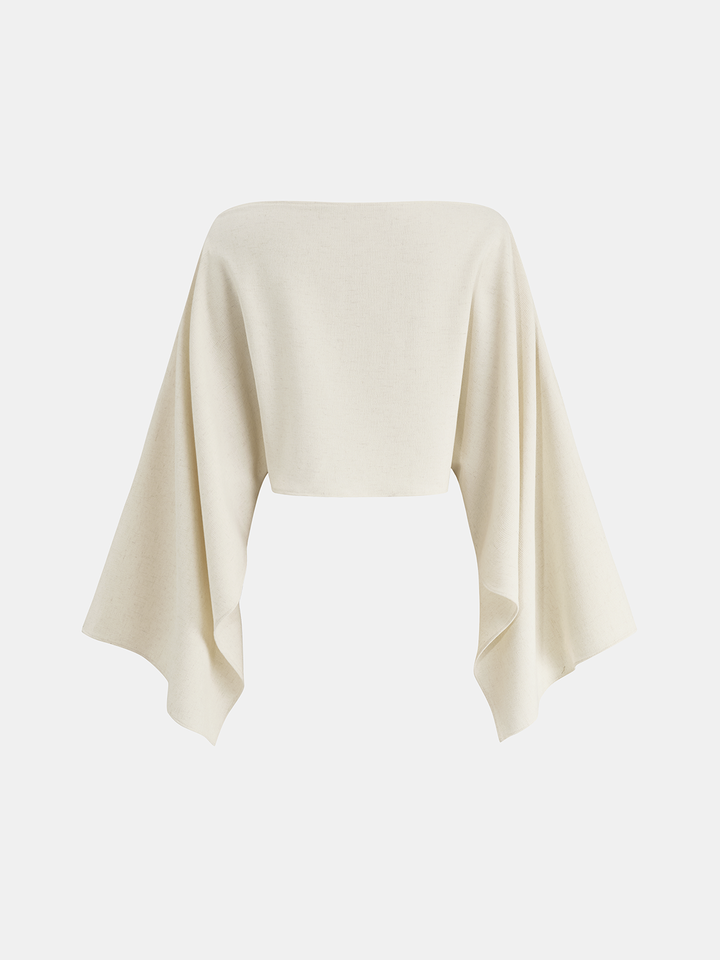Dramatic Sleeve Linen-Blend Cropped Top