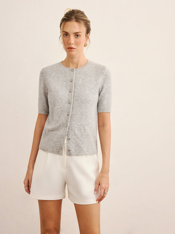 Short-Sleeve Knit Cardigan