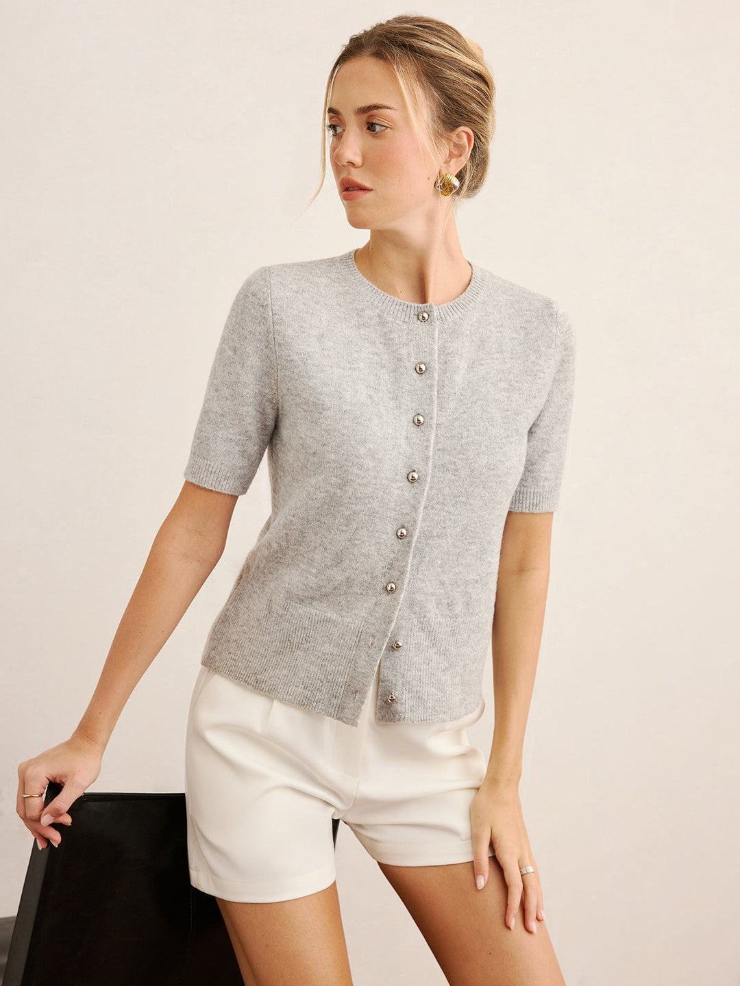 Short-Sleeve Knit Cardigan